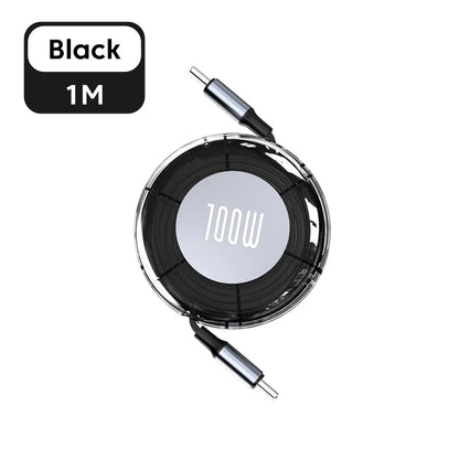Retractable PD 100W Cable USB Type C to Type C Fast Charging USB C to USB C Cable for Iphone 15 Huawei Tablet Laptop