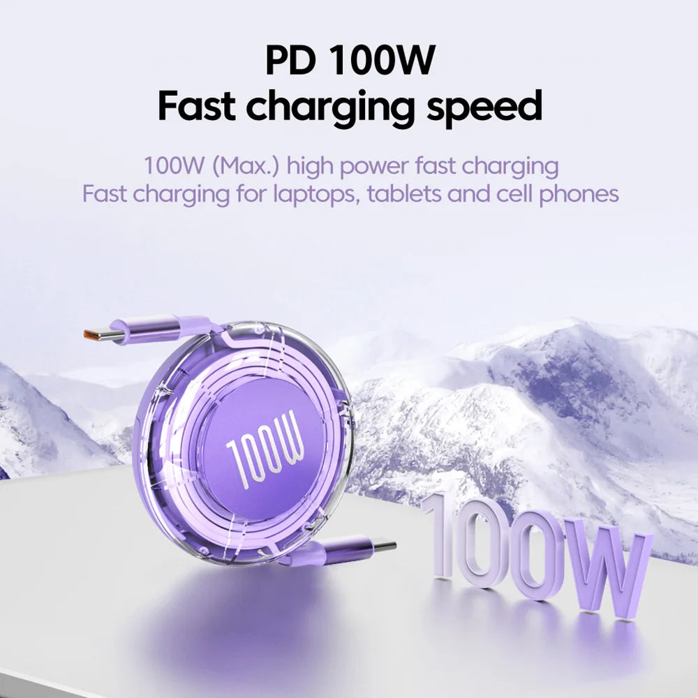 Retractable PD 100W Cable USB Type C to Type C Fast Charging USB C to USB C Cable for Iphone 15 Huawei Tablet Laptop